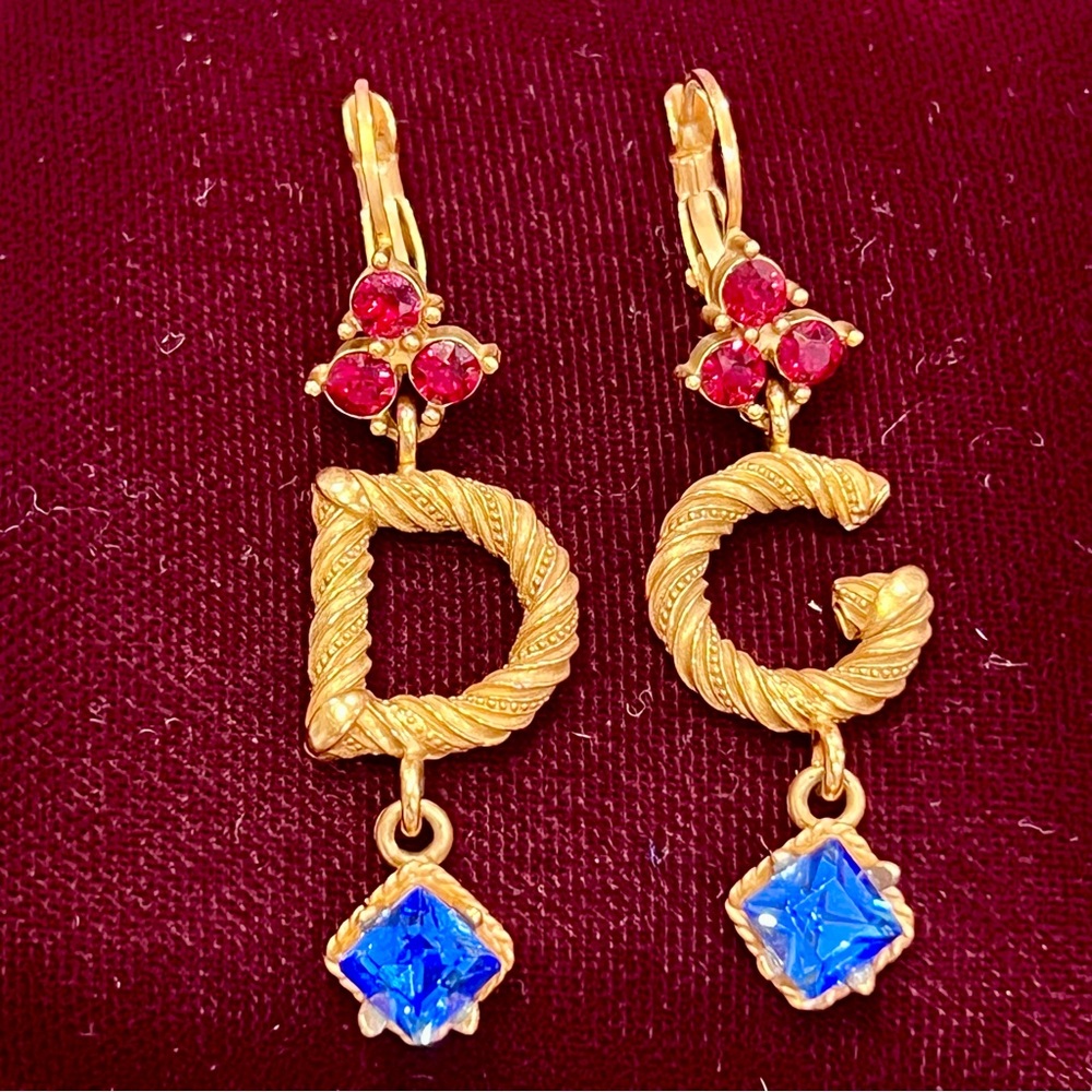 Dolce & Gabbana Gold Earrings with Red and Blue Accents - Picture 3 of 8